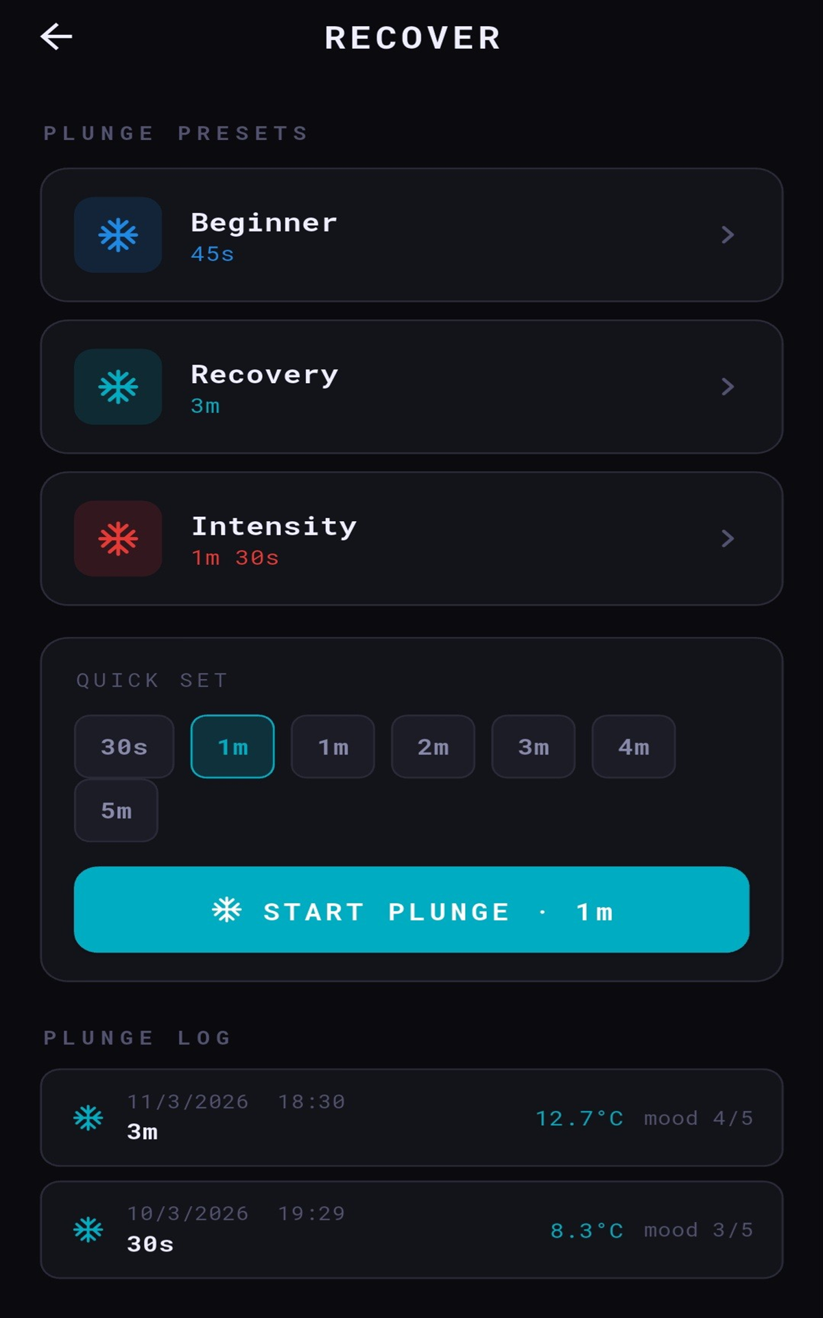 Viking Intervals – History: session log with stats